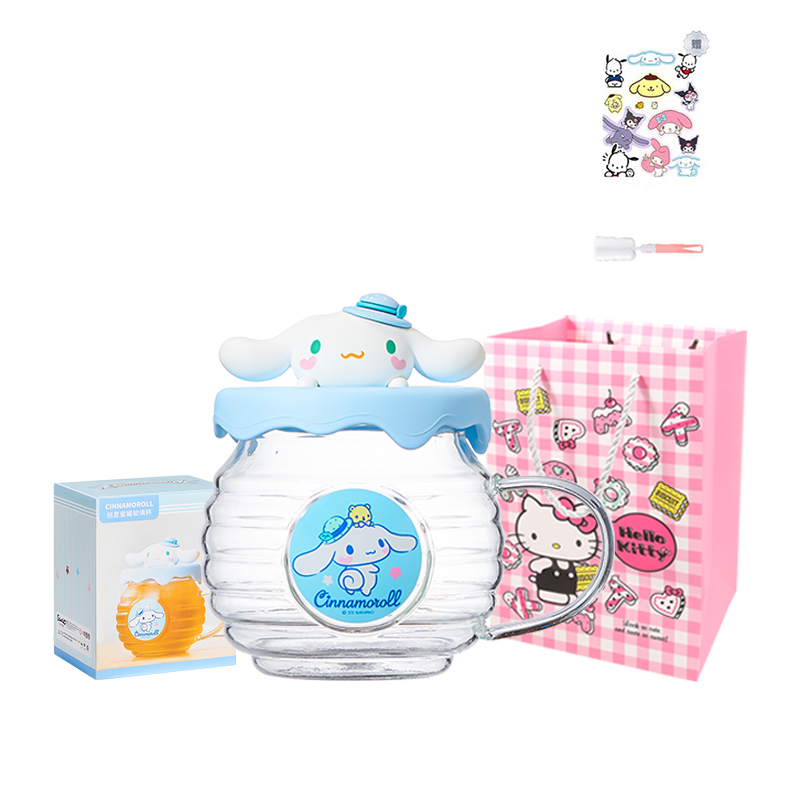 Sanrio Sanrio Jade Dog Glass Sweet and Cute Heat-Resistant Transparent Breakfast Milk Honey Pot Belly Cup Practical Gift Office Coffee Coke Drink Drinking Cup Student High-Looking Water Cup Large Capacity 420ml