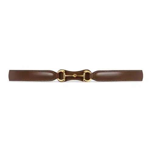 GUCCI Horsebit Leather Belts Women's Brown Width 2.3cm