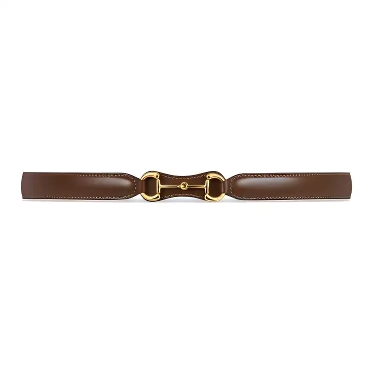 GUCCI Horsebit Leather Belts Women's Brown Width 2.3cm