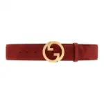 GUCCI Blondie Suede Belts Women's Red Width 5cm