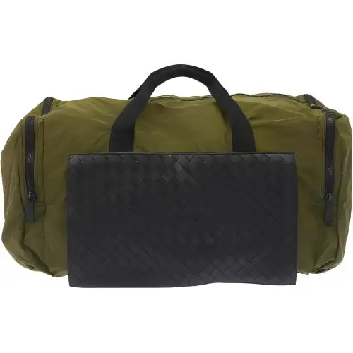 Bottega Veneta Zip Closure Nylon One Shoulder Crossbody Handheld Travel Bag Men's Army Green