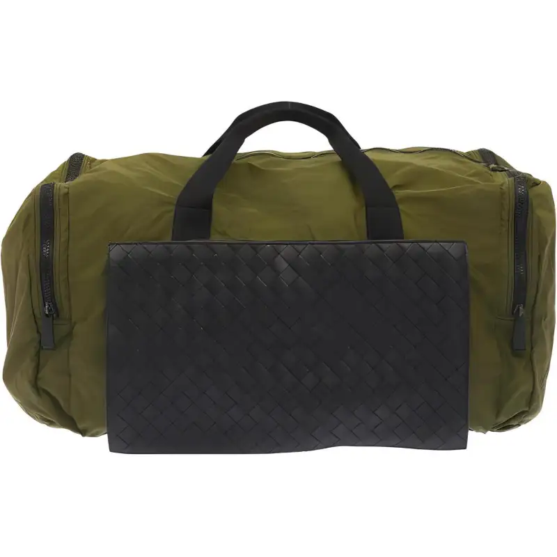 Bottega Veneta Zip Closure Nylon One Shoulder Crossbody Handheld Travel Bag Men's Army Green