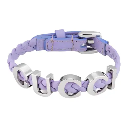 GUCCI Leather, Palladium Metal Wristbands Unisex Purple