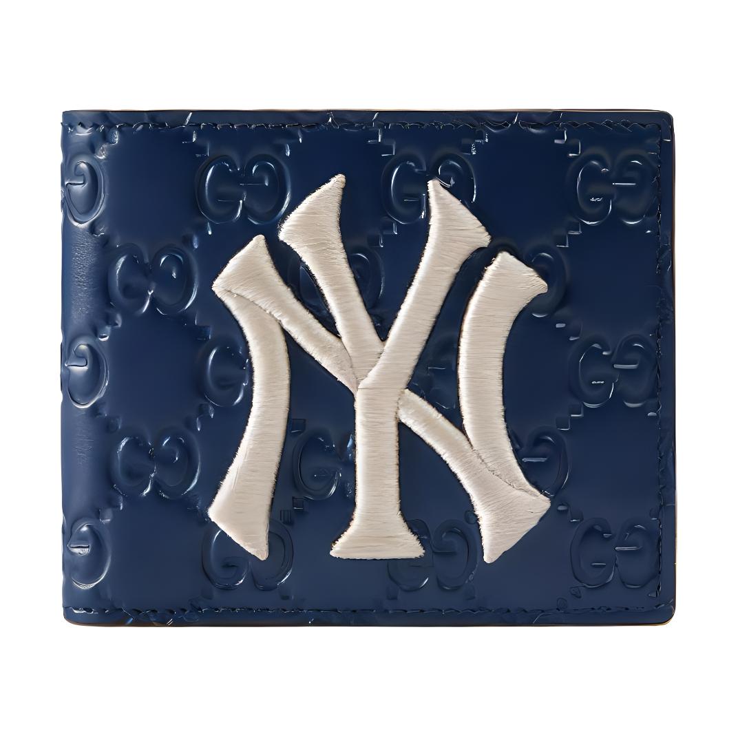 GUCCI MLB Collaboration Leather Card Holder, Wallet Men's Blue