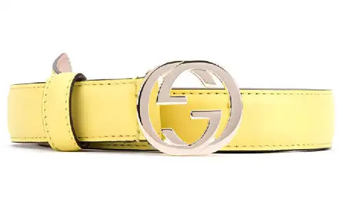 GUCCI Interlocking G Leather Belts Women's Yellow Width 3cm