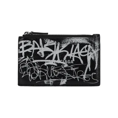Balenciaga Cash Sheepskin Coin Purse, Card Holder Large Men's Black/White