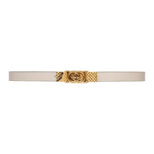 GUCCI Interlocking Leather Belts Women's White Width 2cm