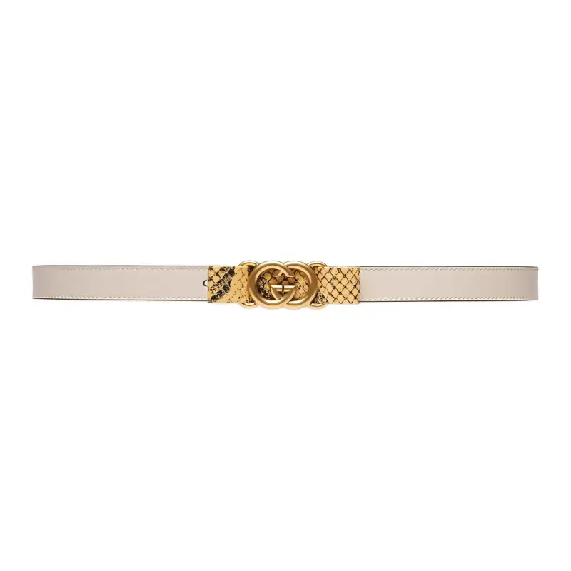 GUCCI Interlocking Leather Belts Women's White Width 2cm