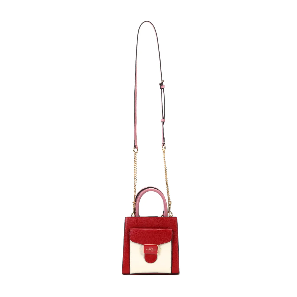 COACH Pepper Pebbled Leather Handbag, Shoulder Bag, Crossbody Bag Small Women's Red, White & Pink Multicolor