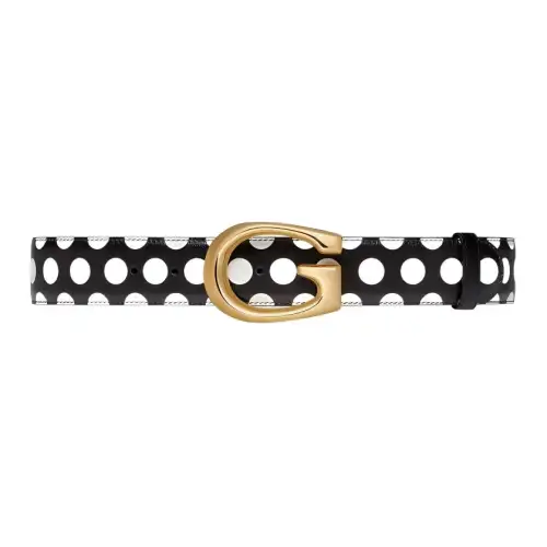 GUCCI Leather Belts Women's Black/White Width 4cm