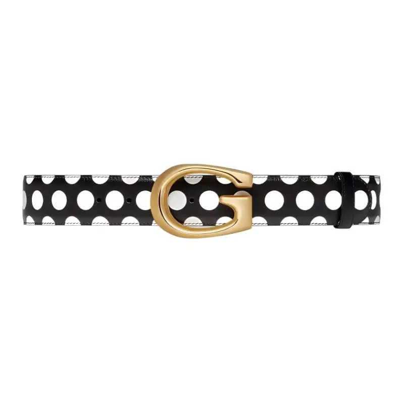 GUCCI Leather Belts Women's Black/White Width 4cm