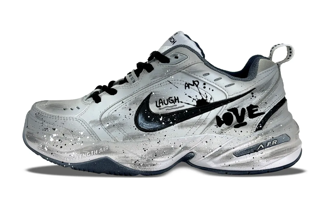 Nike Air Monarch 4 Leather Abrasion Resistant Abrasion Resistant Low top Chunky Sneakers Unisex Gray White