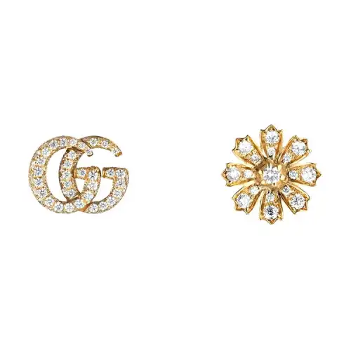 GUCCI Flora 18K Gold With White Diamonds Stud Earrings Unisex Gold