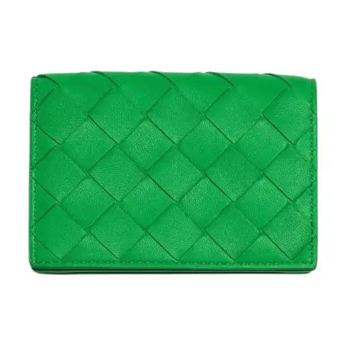 Bottega Veneta Intrecciato Cow Leather Wallet, Card Holder Women's Parrot Green