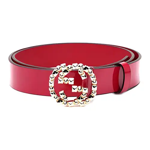 GUCCI Interlocking G Leather Belts Women's Red Width 3cm