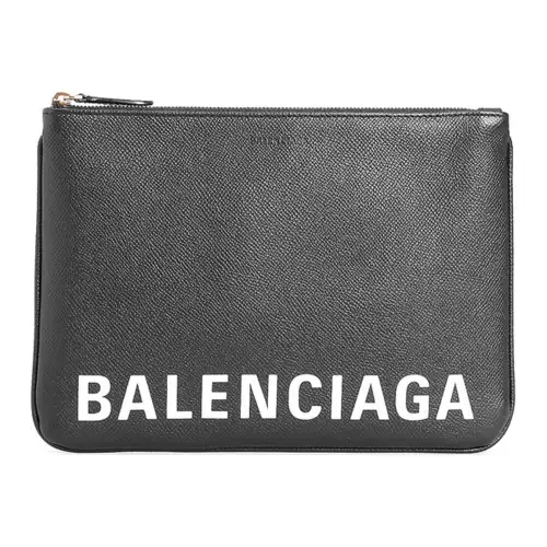 Balenciaga Letter Print Cow Leather Clutch Women's Black