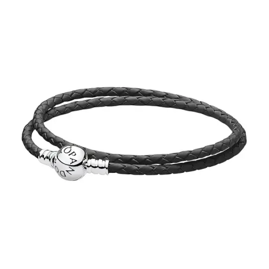 Pandora Moments Double Black Leather Bracelet