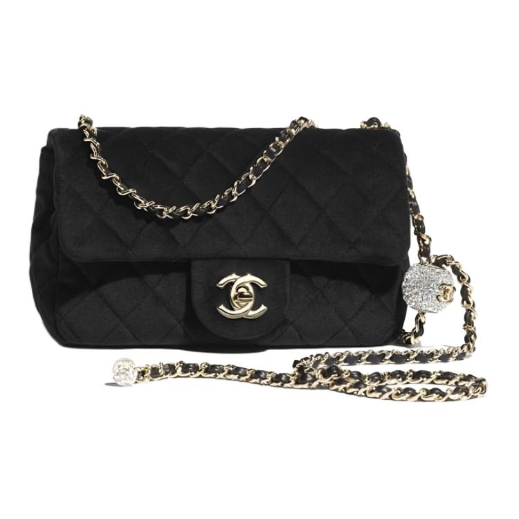 CHANEL Small Gold Ball Classic Flap CF Velvet Shoulder Bag, Crossbody Bag Women's Black