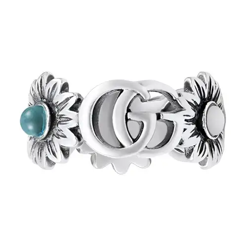 GUCCI Double G Flower Ring Blue Topaz Stones