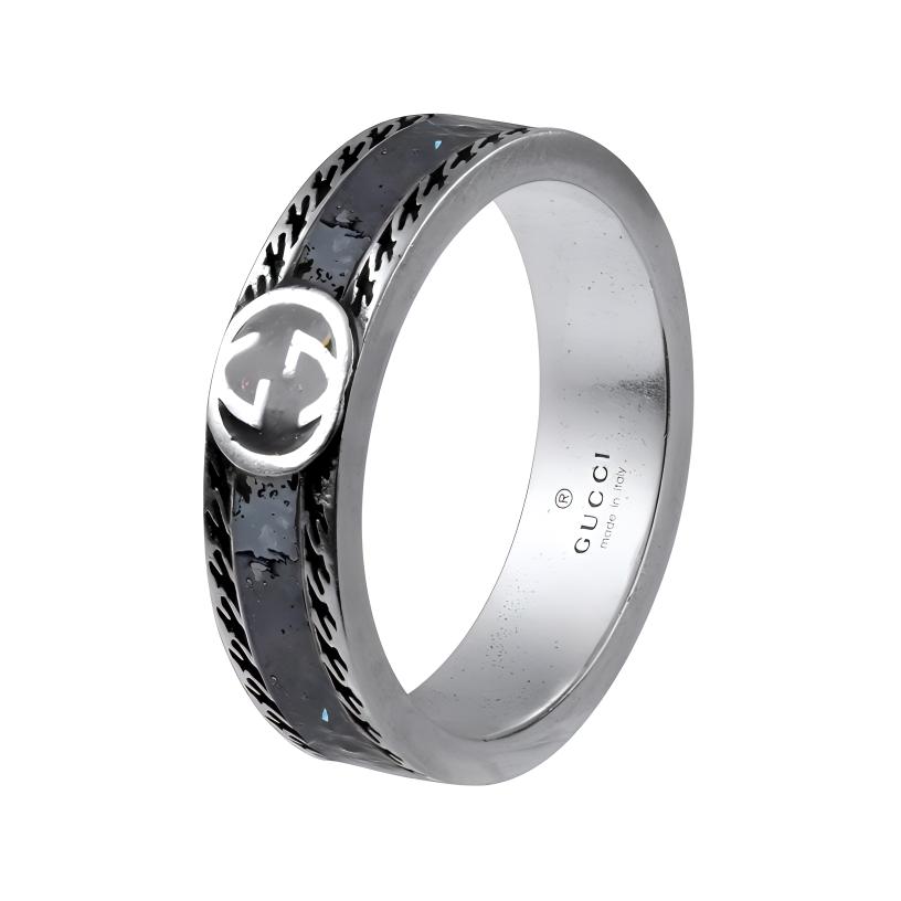 GUCCI Gucci, retro matte enamel, black ring, silver 925 sample