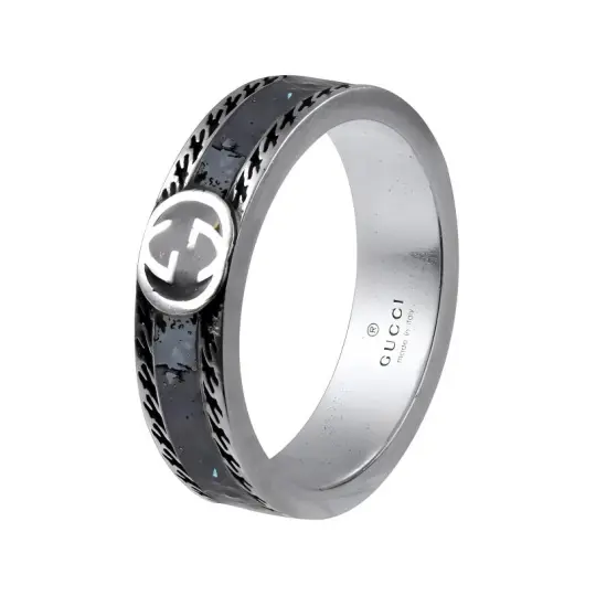 GUCCI GG 925 Sterling Silver Enamel Rings Women's Black