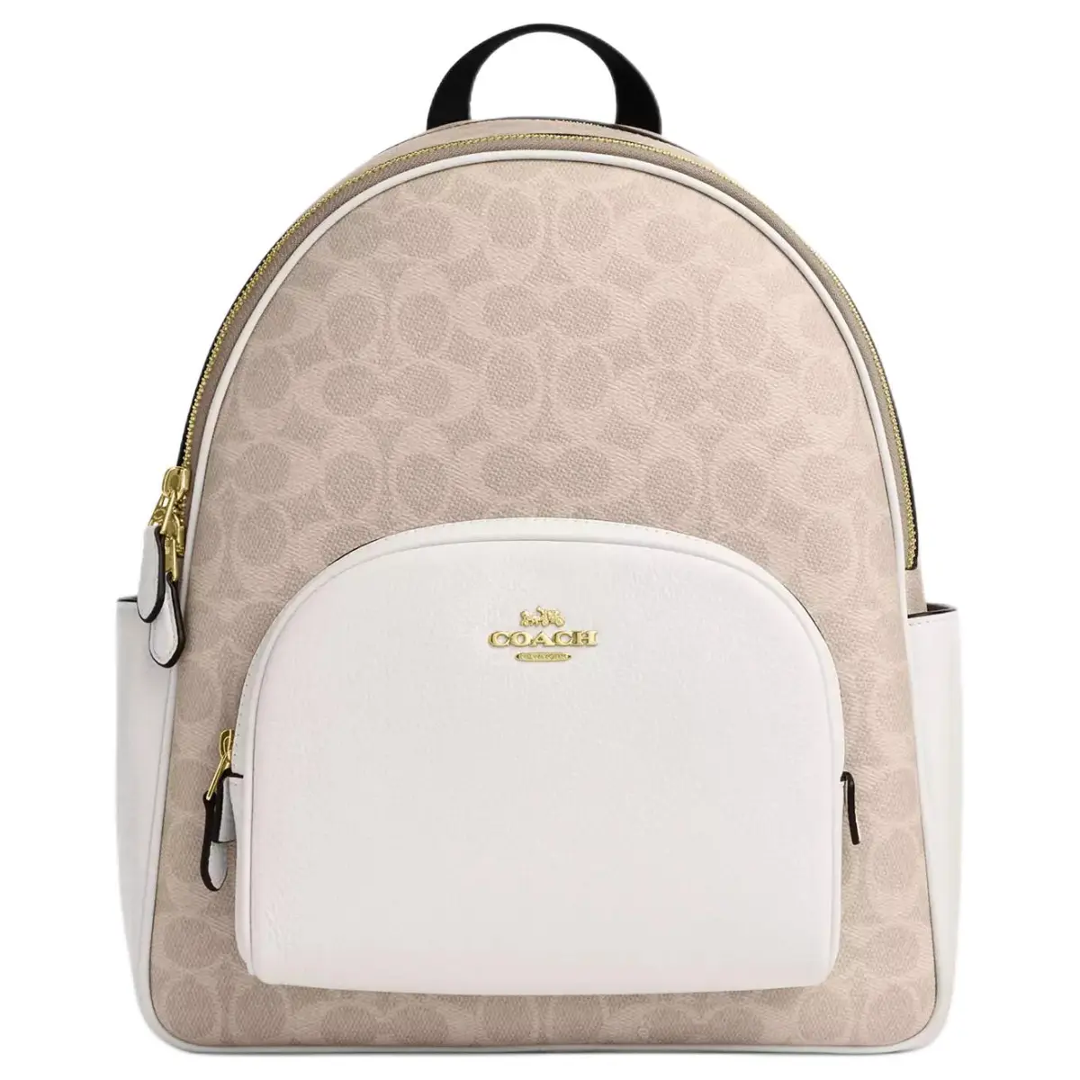 COACH Court Coated Canvas Backpack Large Women's Gold Sand & Chalk
