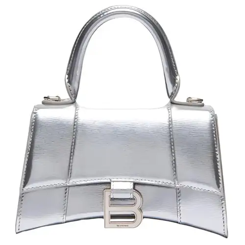 Balenciaga Hourglass Calfskin Handbag Women's Silver