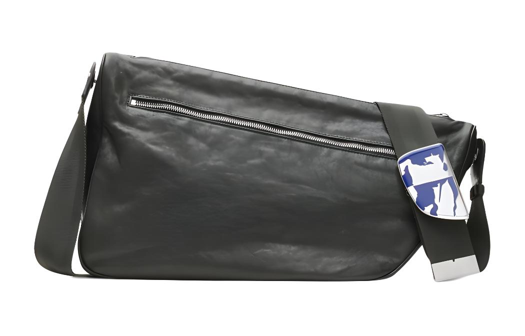 Burberry Shield Lambskin Messenger Bag, Crossbody Bag, Shoulder Bag Large Men's Slate