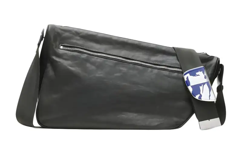Burberry Shield Lambskin Messenger Bag, Crossbody Bag, Shoulder Bag Large Men's Slate