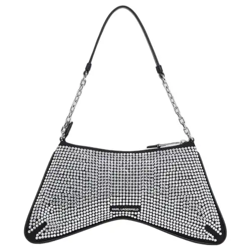 KARL LAGERFELD K/EVENING brand logo zipper closure glass and microfiber shoulder bag women's black