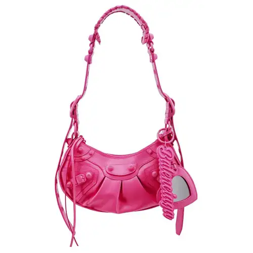 Balenciaga Le Cagole Adjustable Strap Leather Handbag, Shoulder Bag Women's Fuchsia