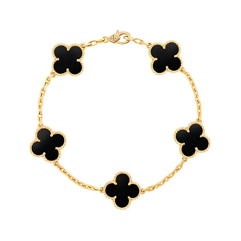 Van Cleef & Arpels Alhambra 18K Gold Onyx Bracelets Unisex Gold
