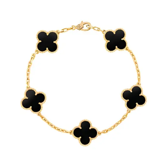 Van Cleef & Arpels Alhambra 18K Gold Onyx Bracelets Unisex Gold