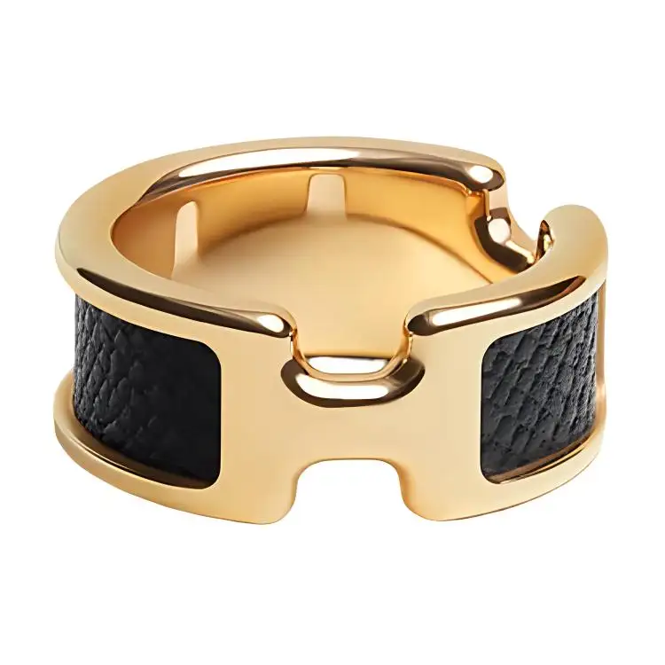 HERMES Gold Plated Rings Unisex Black