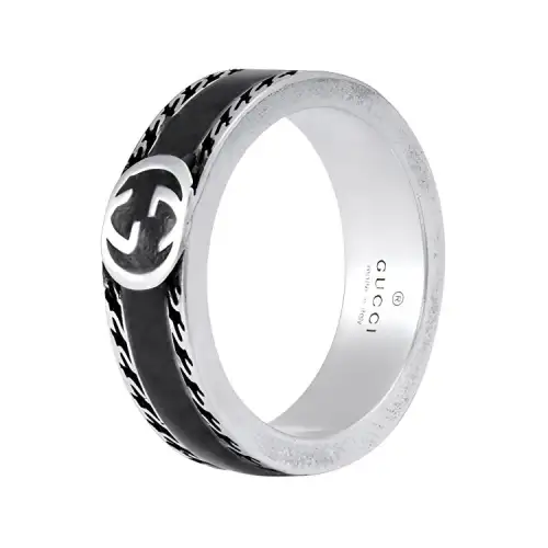 GUCCI GG 925 Sterling Silver Enamel Rings Unisex Black