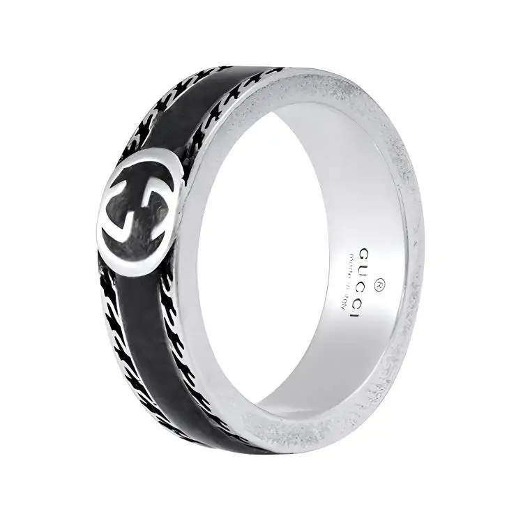 GUCCI GG 925 Sterling Silver Enamel Rings Unisex Black