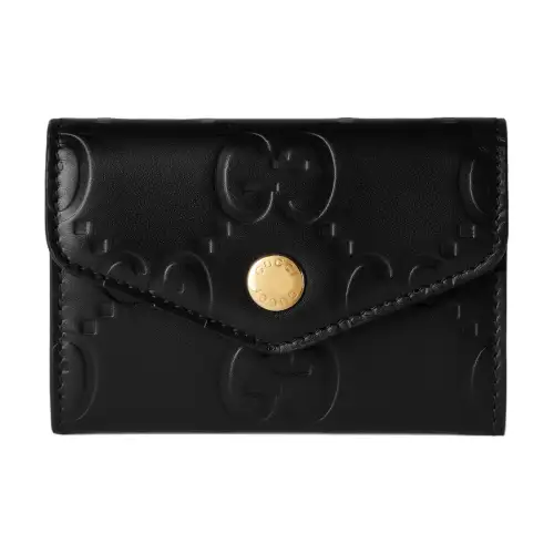 GUCCI Leather Card Holder Women's Black