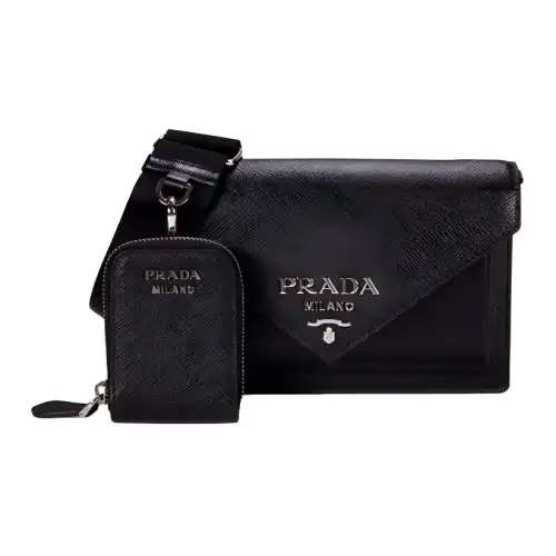 PRADA Detachable Small Pouch Calfskin Handbag, Shoulder Bag, Crossbody Bag Women's Black