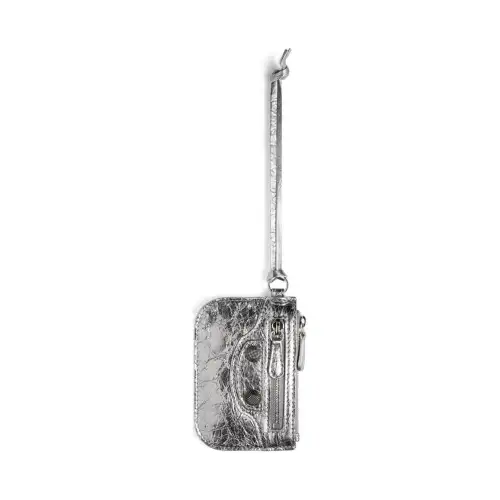 Balenciaga Le Cagole Lambskin Card Holder, Wallet Coin Purse Women's Silver