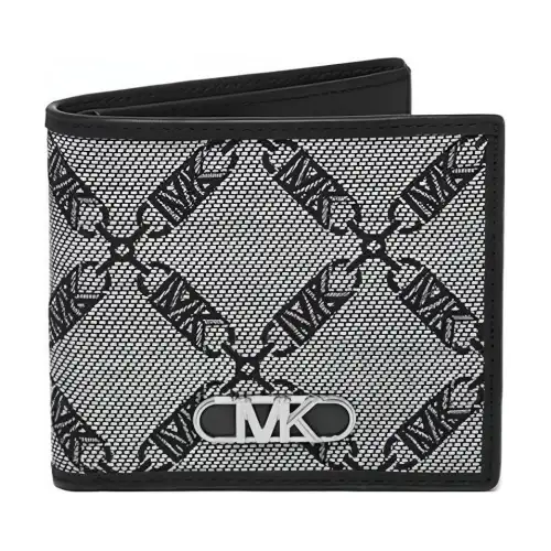 MICHAEL KORS Hudson Fabric Card Holder Wallet Men's Beige & Black
