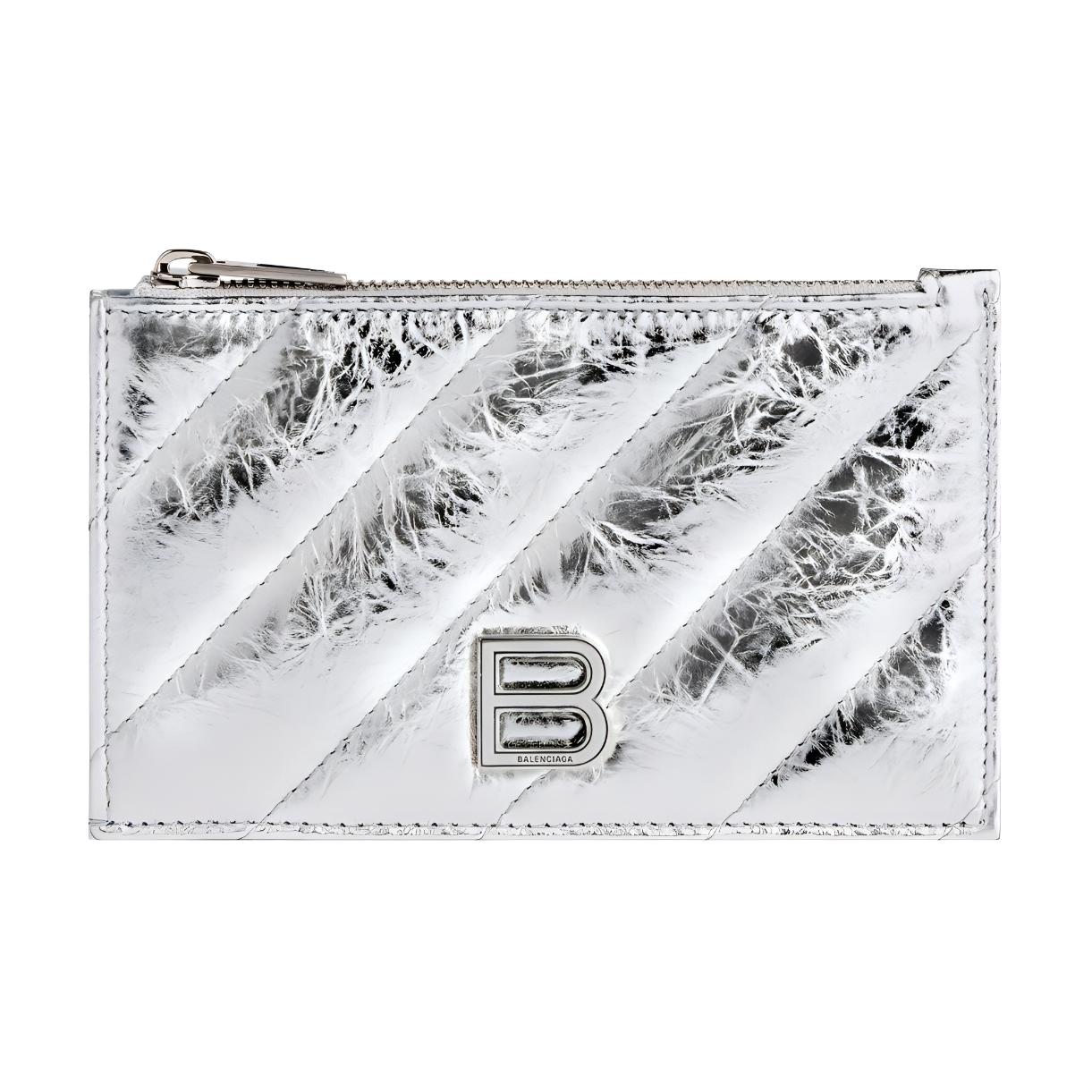 Balenciaga Crush Embossed Cow Leather Coin Purse, Card Holder Regular Women's Silver