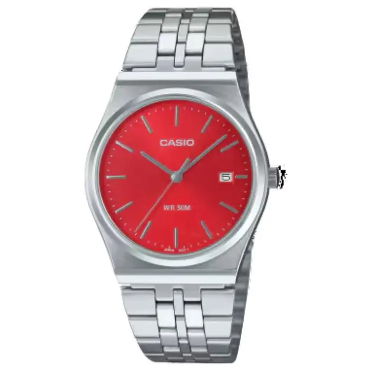 CASIO Quartz Movement Stainless Steel Strap Watch Men's Watches Red Watch Dial