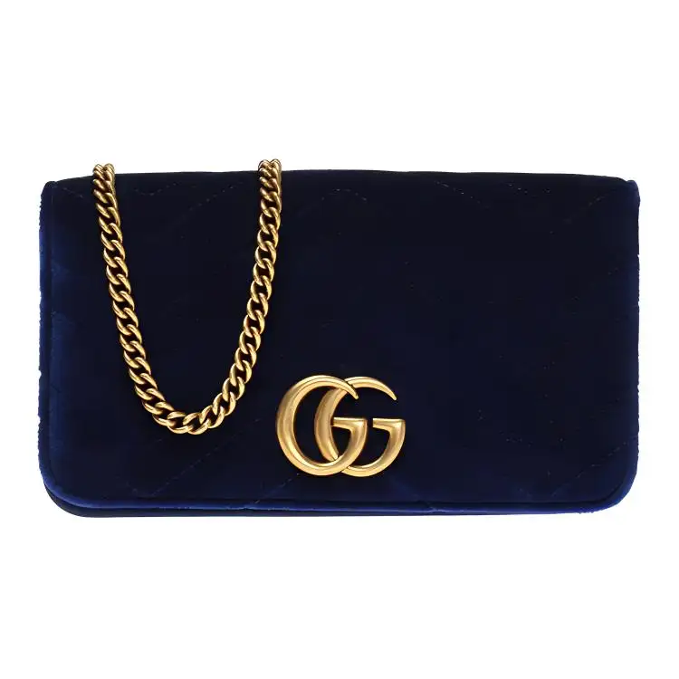 GUCCI Marmont Leather Crossbody Bag Mini Women's Dark Blue