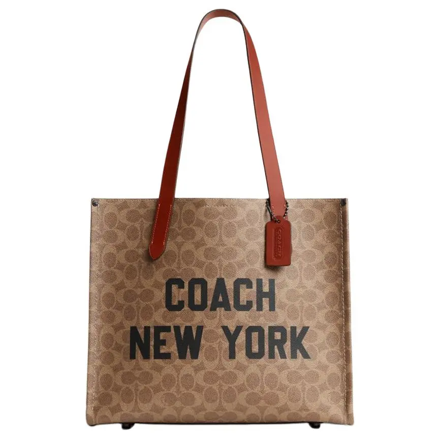COACH Relay Artificial Leather With Cow Leather Tote Bag, Shopping Bag, Shoulder Bag Large Men's Brown Yellow