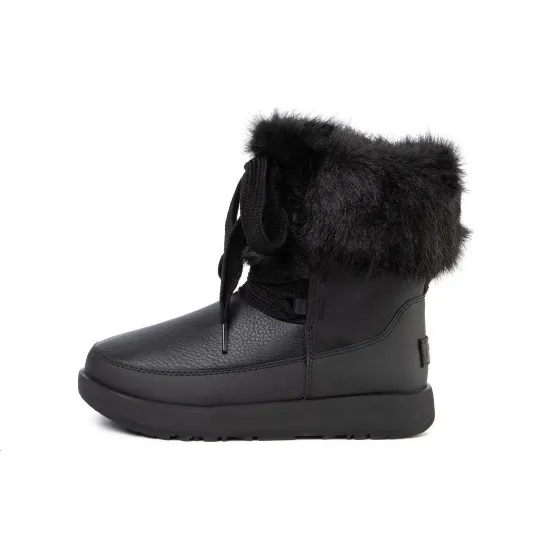 UGG Gracie Waterproof Black Leather Lace Up Boots 'Black' Women's