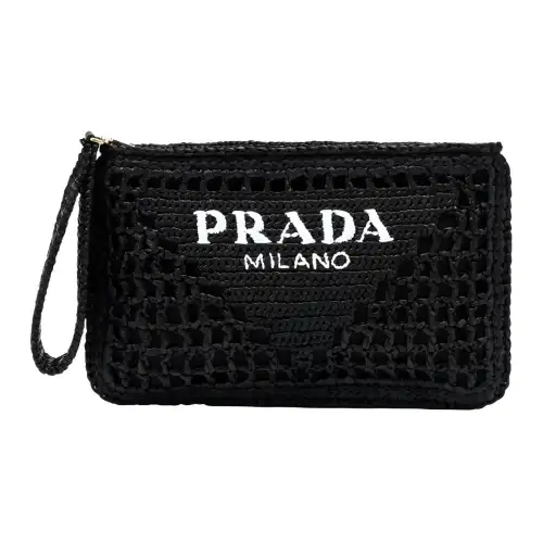 PRADA Raffia Clutch Women's Black