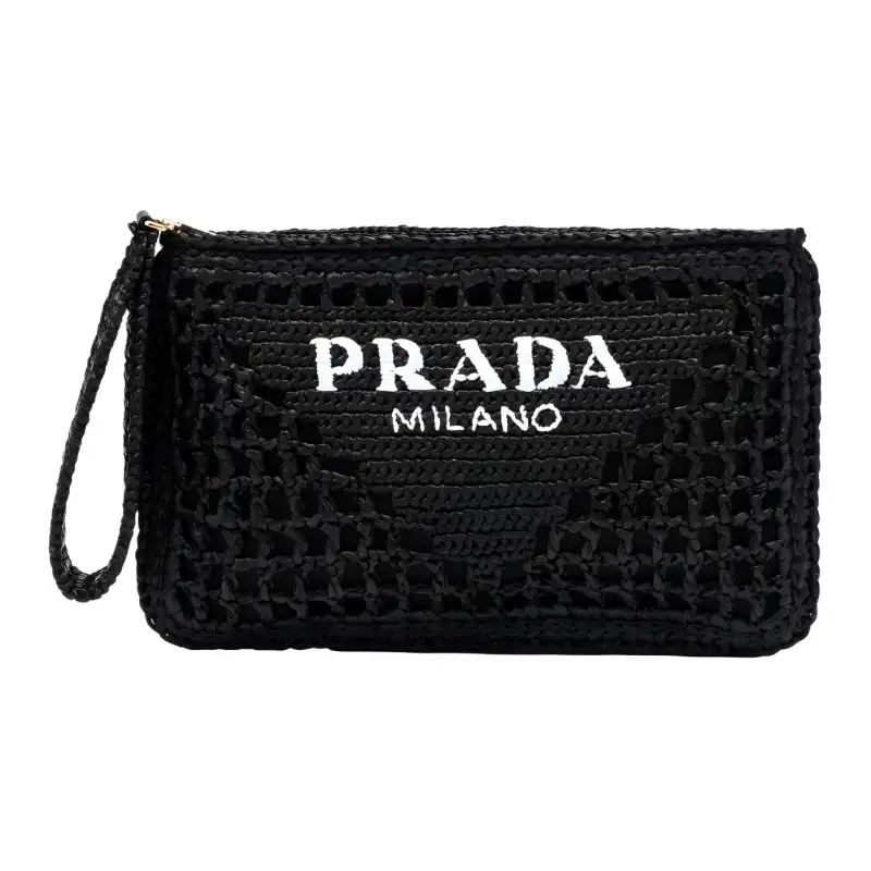 PRADA Raffia Clutch Women's Black