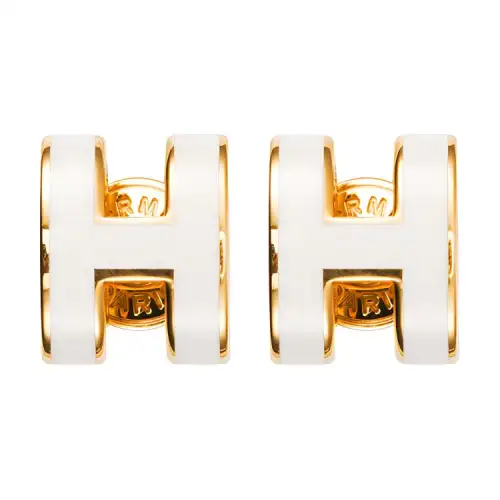 HERMES Gold Plated Stud Earrings Women's White With Gold