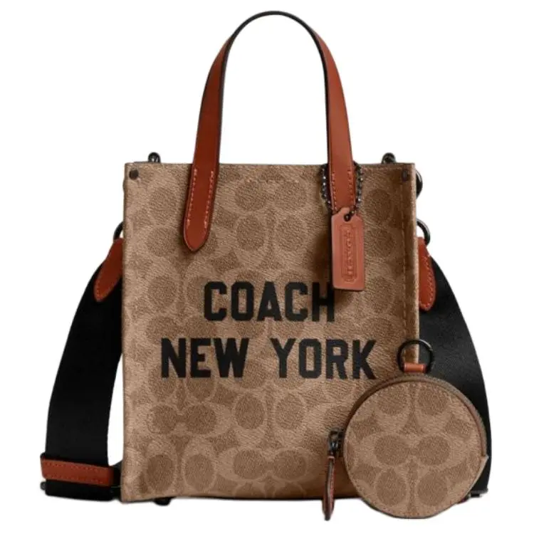 COACH Relay Artificial Leather Tote Bag, Shopping Bag, Shoulder Bag, Crossbody Bag, Handbag Small Unisex Brown Yellow