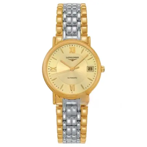 LONGINES Mechanical mechanism, waterproof men's watch, golden dial stainless steel, case, watch strap, 30meter, 34mm